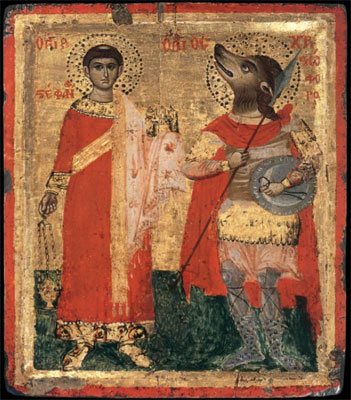 Святой Стефан и Святой Христофор-кинокефал. Греческая икона XVIII века